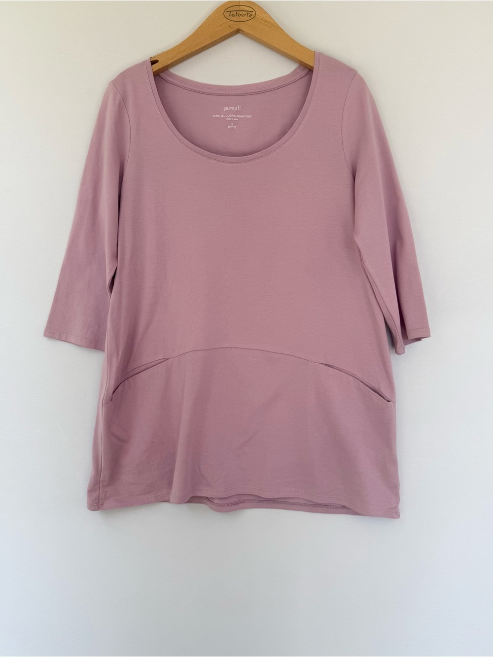 J. Jill Pure Jill Dusty Rose 3/4 Sleeve Scoop-Neck Tunic Tee - Petite S, NWOT